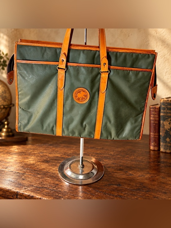 Hunting World Other - Hunting World Vintage Olive Canvas Leather Large Tote Briefcase Bag